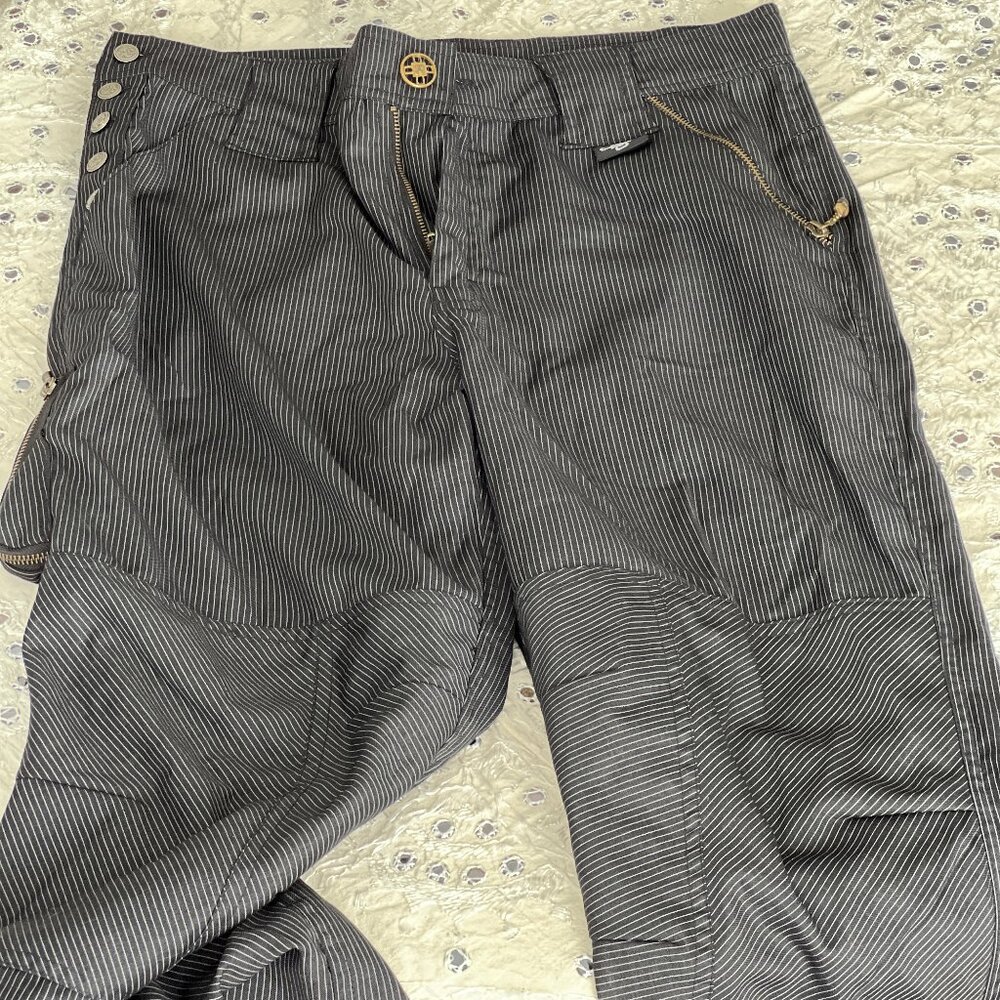 Ratredz Vintage Y2K Cyber Goth Raver Pants Pinstripe Lacing Zip Detail 34